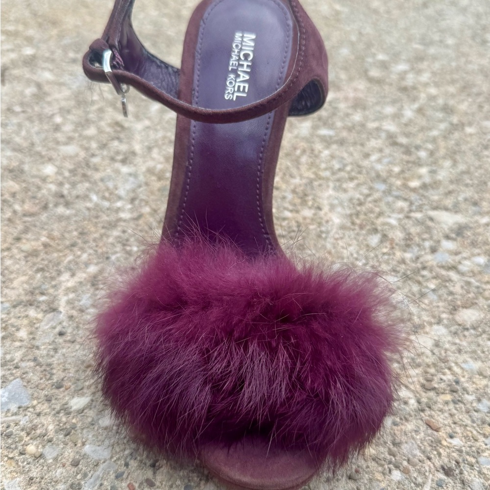 Michael Kors Burgundy Heels with Fluffy Detail - Picture 4 of 13
